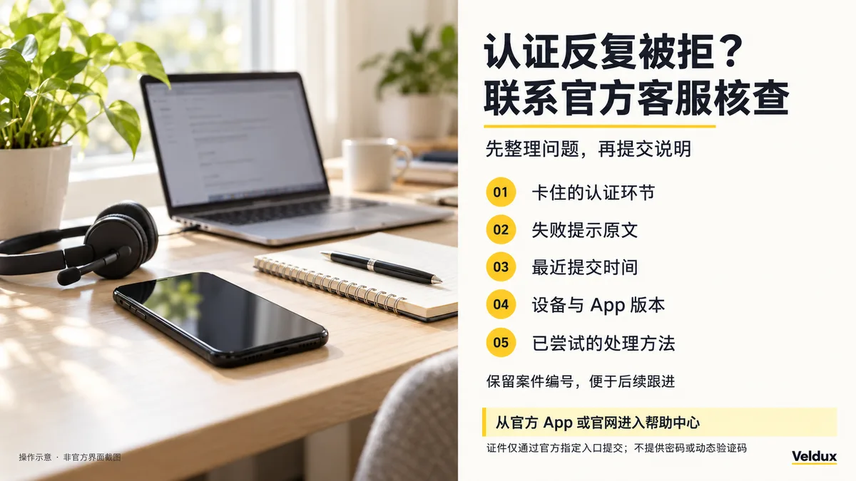 联系币安客服前需准备的五项信息:卡住的认证环节、失败提示原文、最近提交时间、设备与 App 版本、已尝试的处理方法