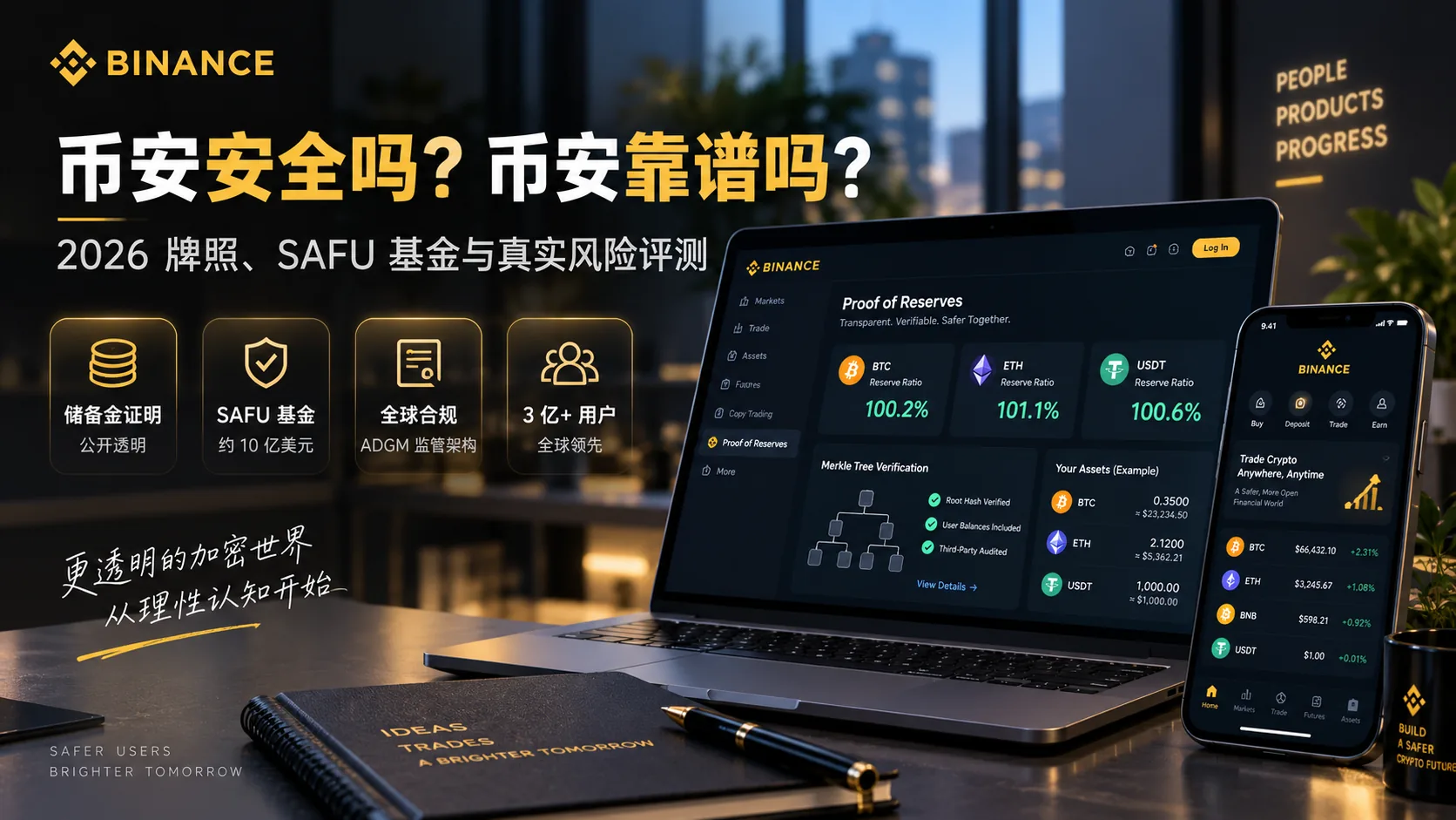 币安 Proof of Reserves 储备金证明与账户安全机制示意图
