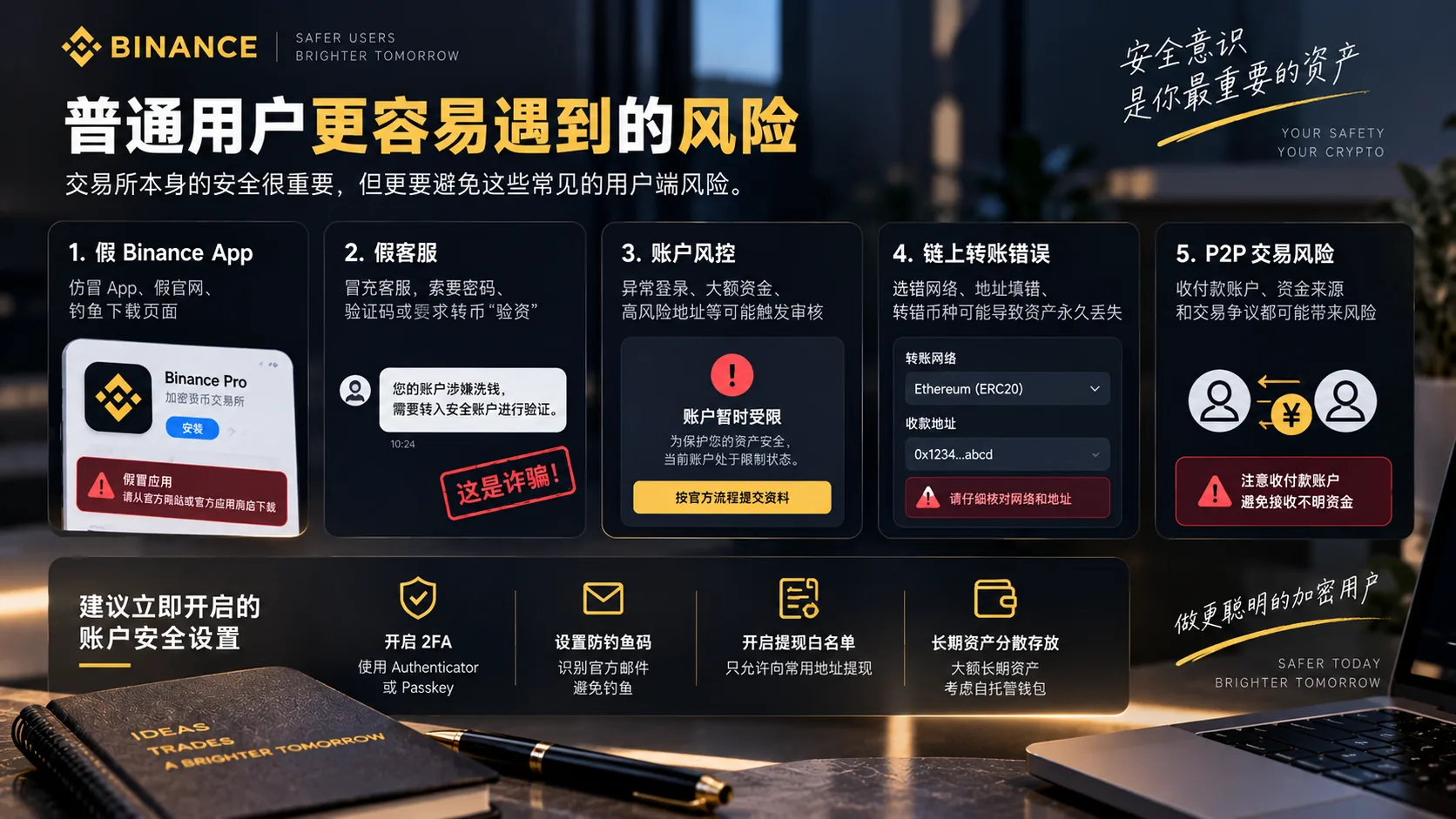 币安用户常见安全风险与账户安全设置示意图