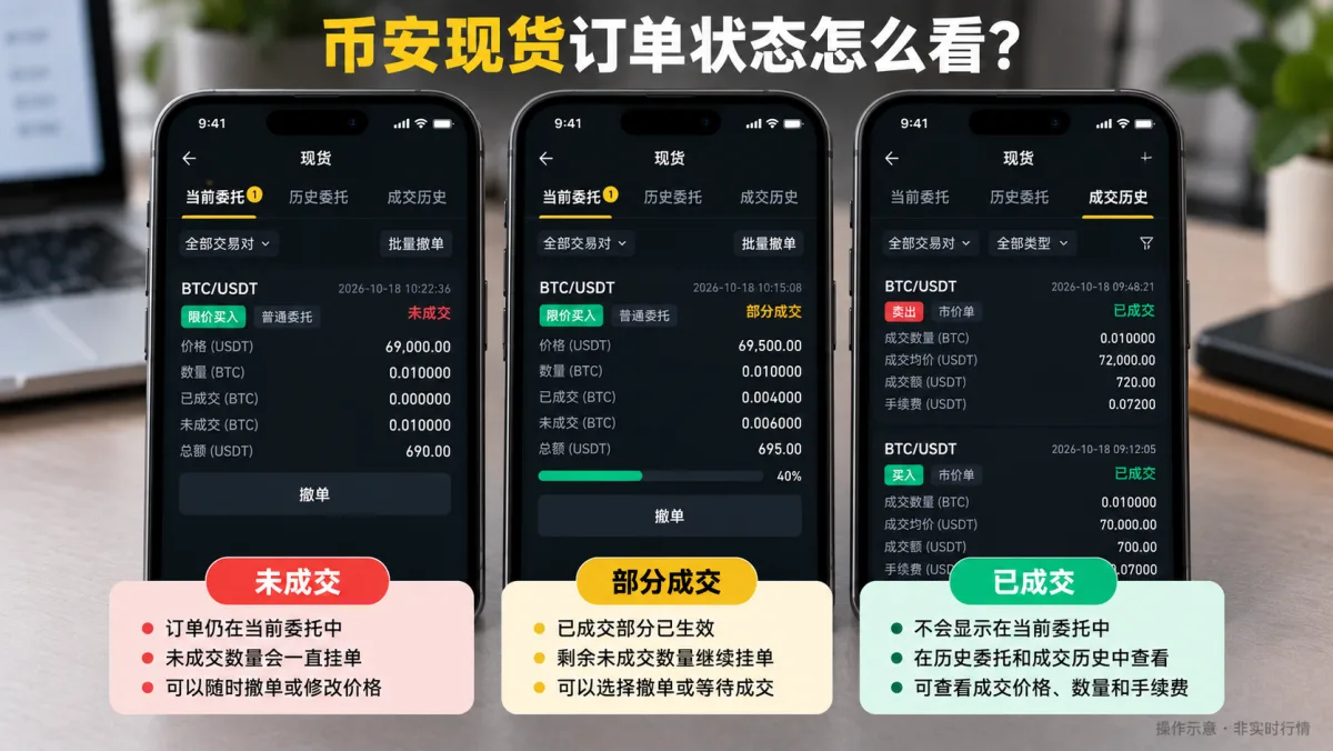 币安现货未成交订单:当前委托中的挂单状态