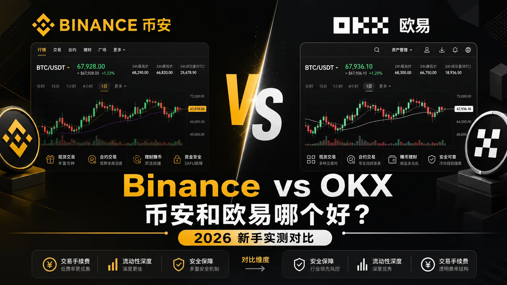 Binance vs OKX：币安和欧易哪个好？2026 新手实测对比