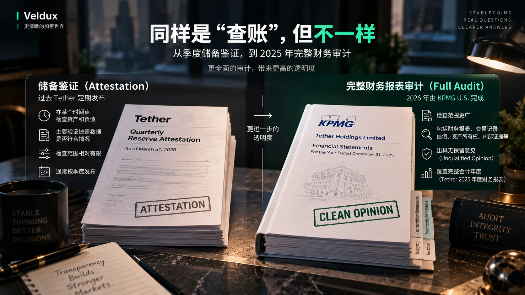 储备鉴证 vs 完整财务审计的对比:鉴证只核对披露数据,完整审计覆盖交易记录、估值、资产所有权与内部证据