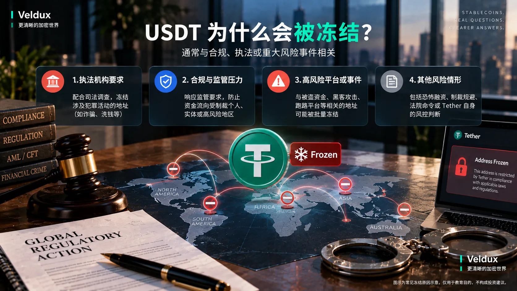 USDT 的优势和风险:流动性深、交易所支持广,但存在储备、监管与冻结风险