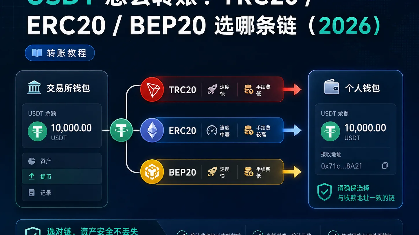 USDT 怎么转账？TRC20 / ERC20 / BEP20 选哪条链（2026）